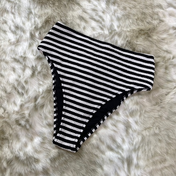 Aerie Crinkle Stripe High Cut Cheeky Bikini Bottom - Picture 6 of 8